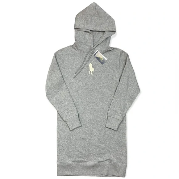 Polo Ralph Lauren Big Pony Fleece Hoodie Sweatshirt Dress Grey Size XS NWT $168 - Picture 1 of 11